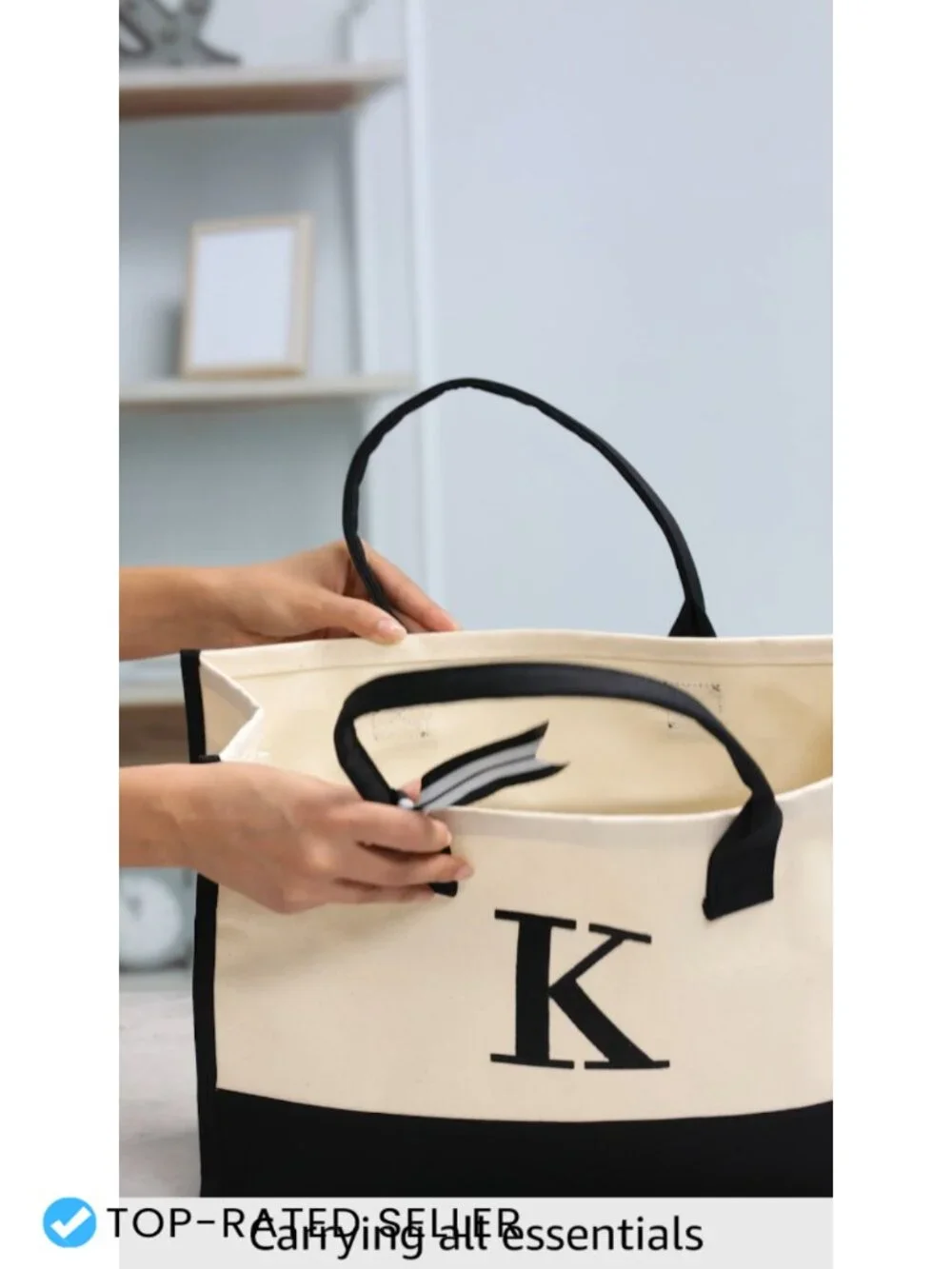 Personalized Initial Canvas Beach Tote Bag Monogrammed Gift